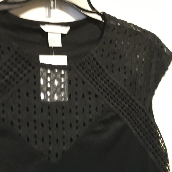 NWT H&M Black Lace Topped Crew Neck Cap SleeveTop - Picture 6 of 14